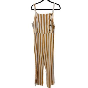 C&C California Wide Leg Sleeveless Gold Stripe Linen Blend Jumpsuit Size Large